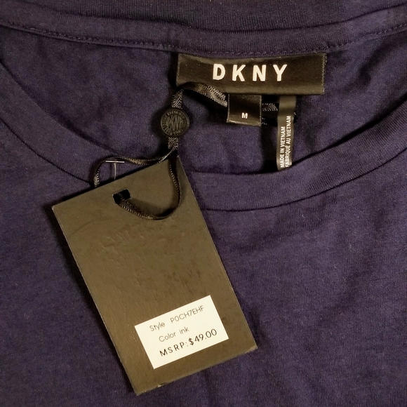 DKNY Cinched Sleeve Elastic Cuff Blouse Top in Navy Blue - Picture 4 of 13